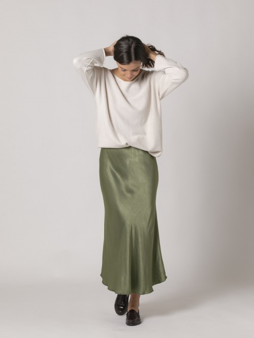 Woman Satin skirt classic design Olive