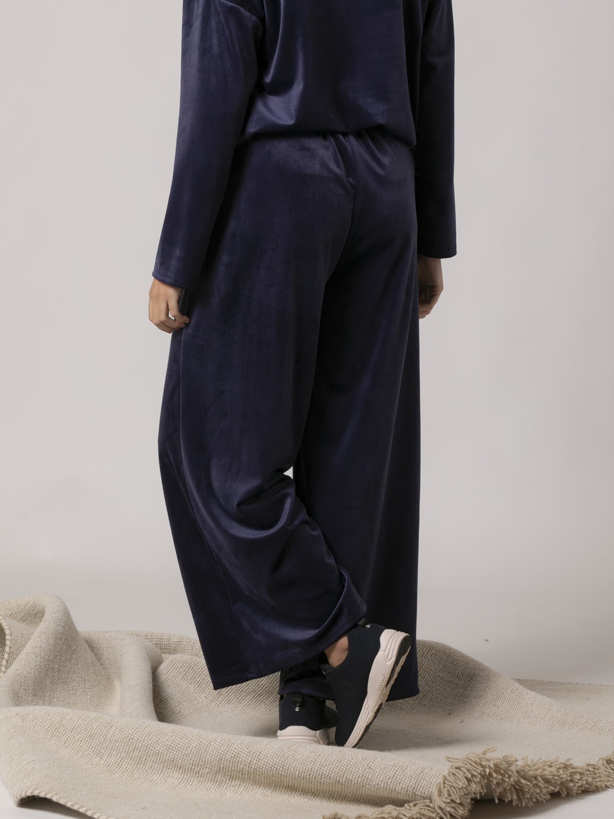Woman Wide leg stretch trousers with pockets Blue Navy