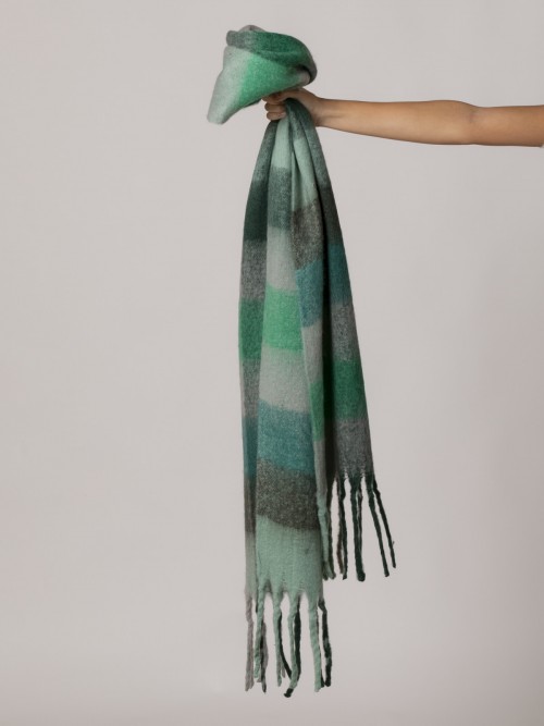 Woman Mohair and wool check scarf Green