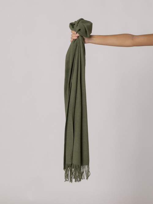 Woman Plain soft scarf with wool Khaki