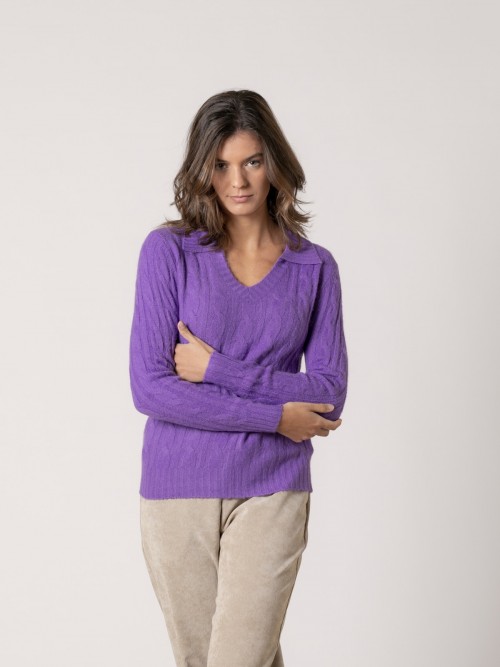Woman V-neck soft jumper  Violet