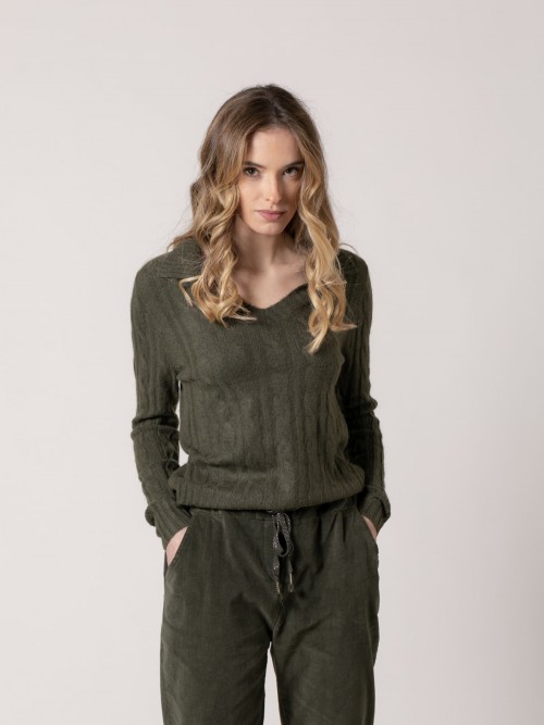 Woman V-neck soft jumper  Khaki