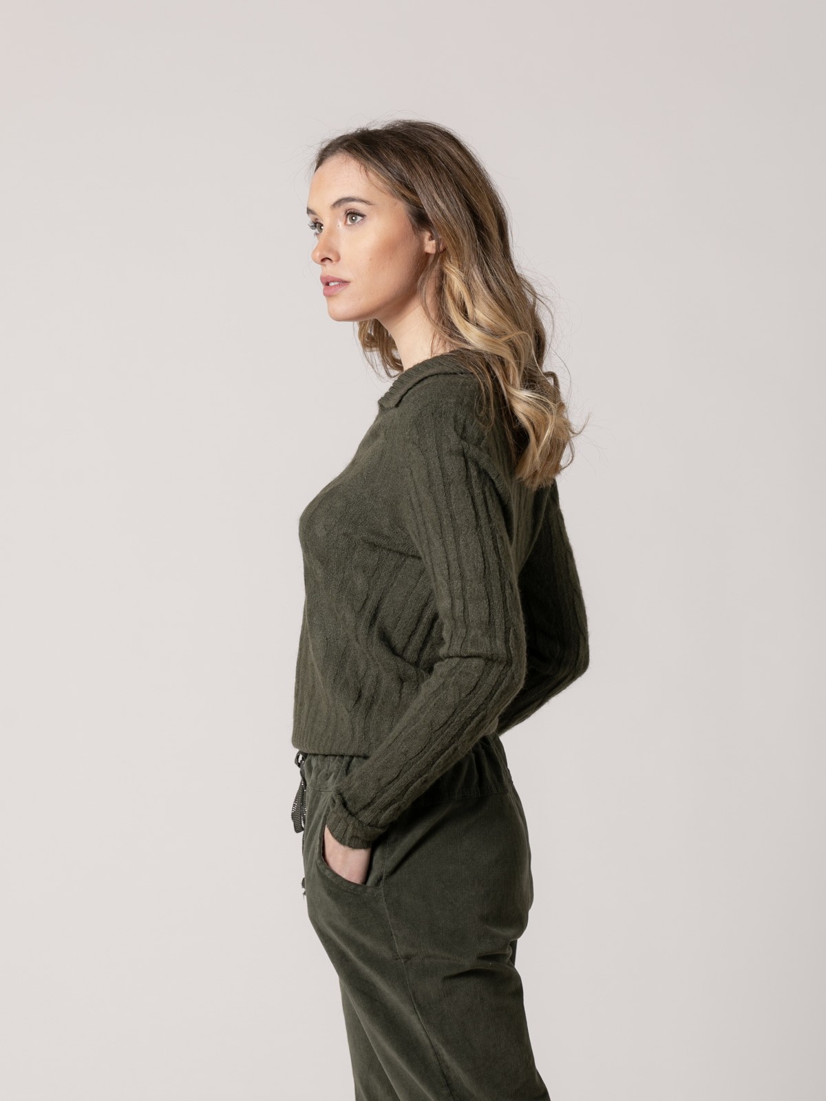 Woman V-neck soft jumper  Khaki
