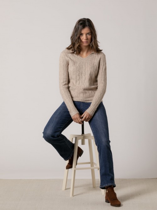 Woman V-neck soft jumper  Taupe