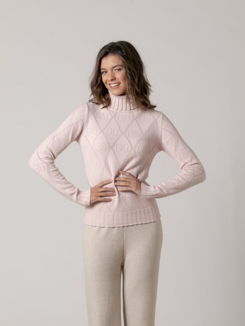 Woman Chanel swan pattern slim fit sweater  Pink