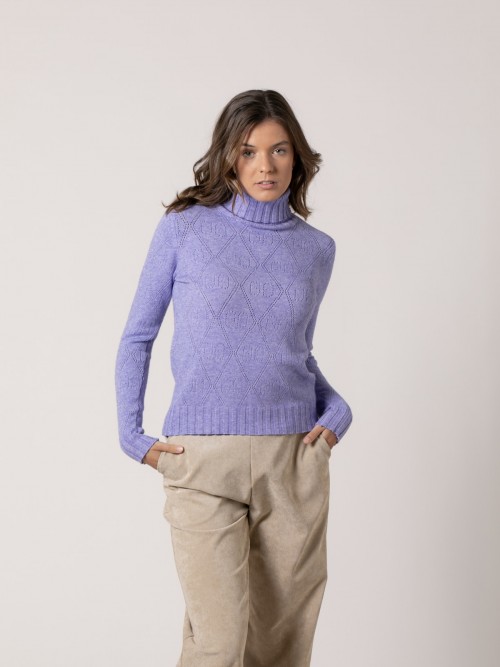 Woman Chanel swan pattern slim fit sweater  Blue Lavanda