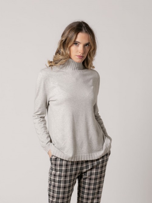 Woman Cashmere-like jumper with classic turtleneck  Taupe