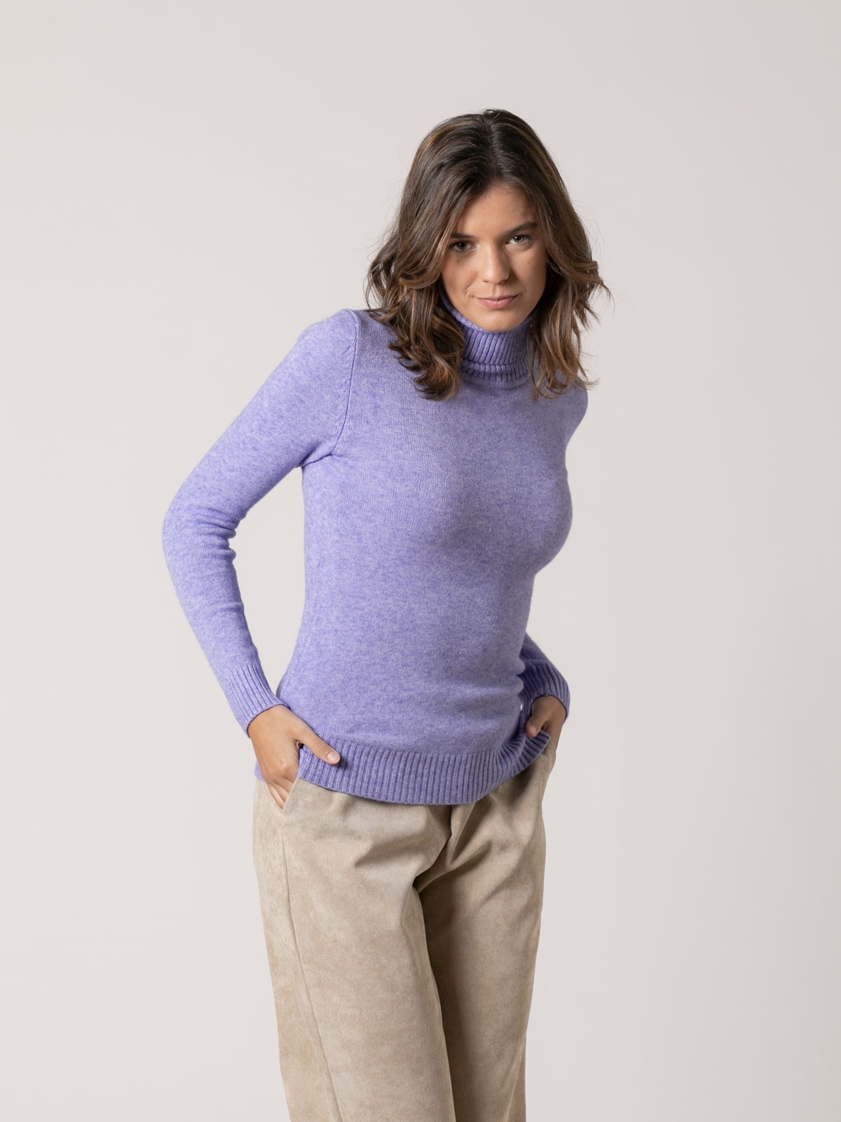 Woman Cashmere-like jumper with classic turtleneck  Blue Lavanda