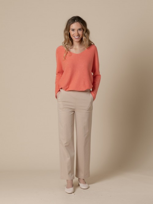 Woman Comfy wide leg silk knit trousers  Beige