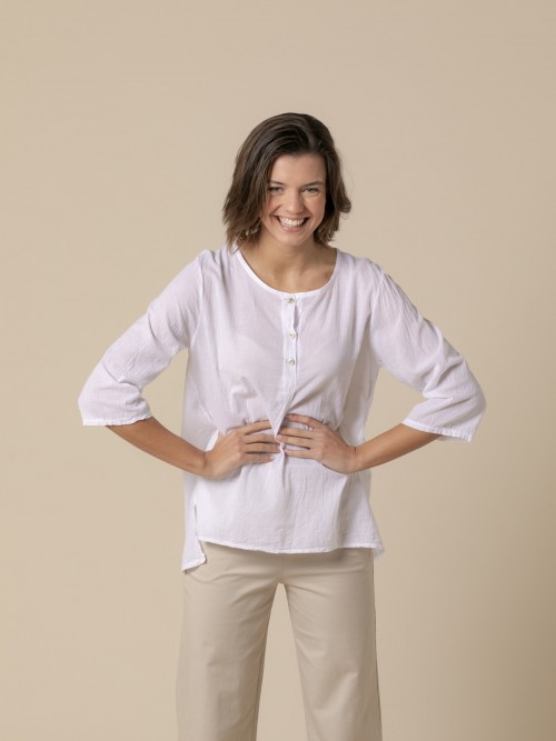 Woman 3-button cotton voile blouse  White