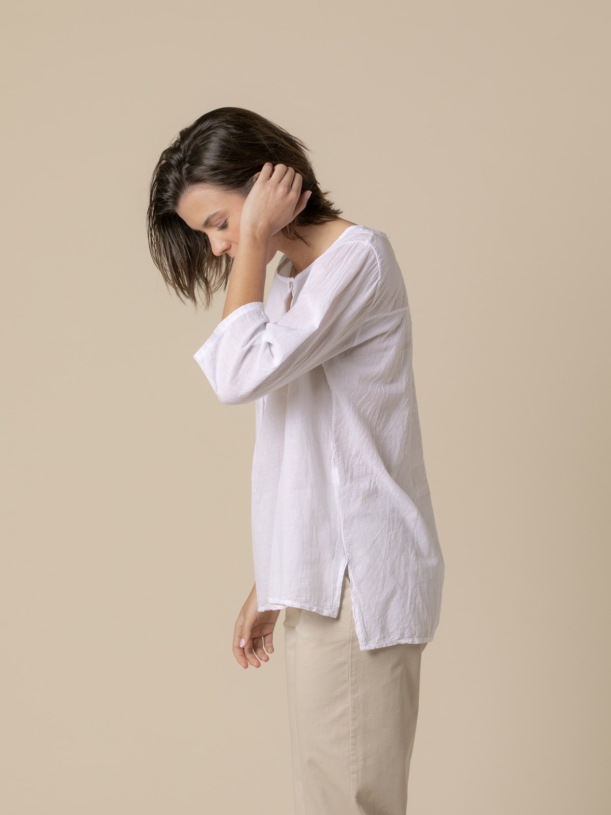 Woman 3-button cotton voile blouse  White