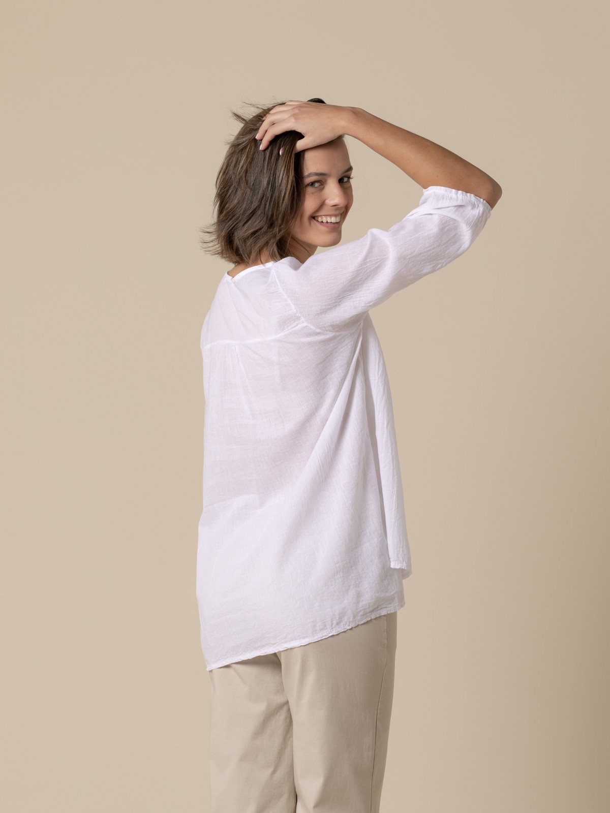 Woman 3-button cotton voile blouse  White