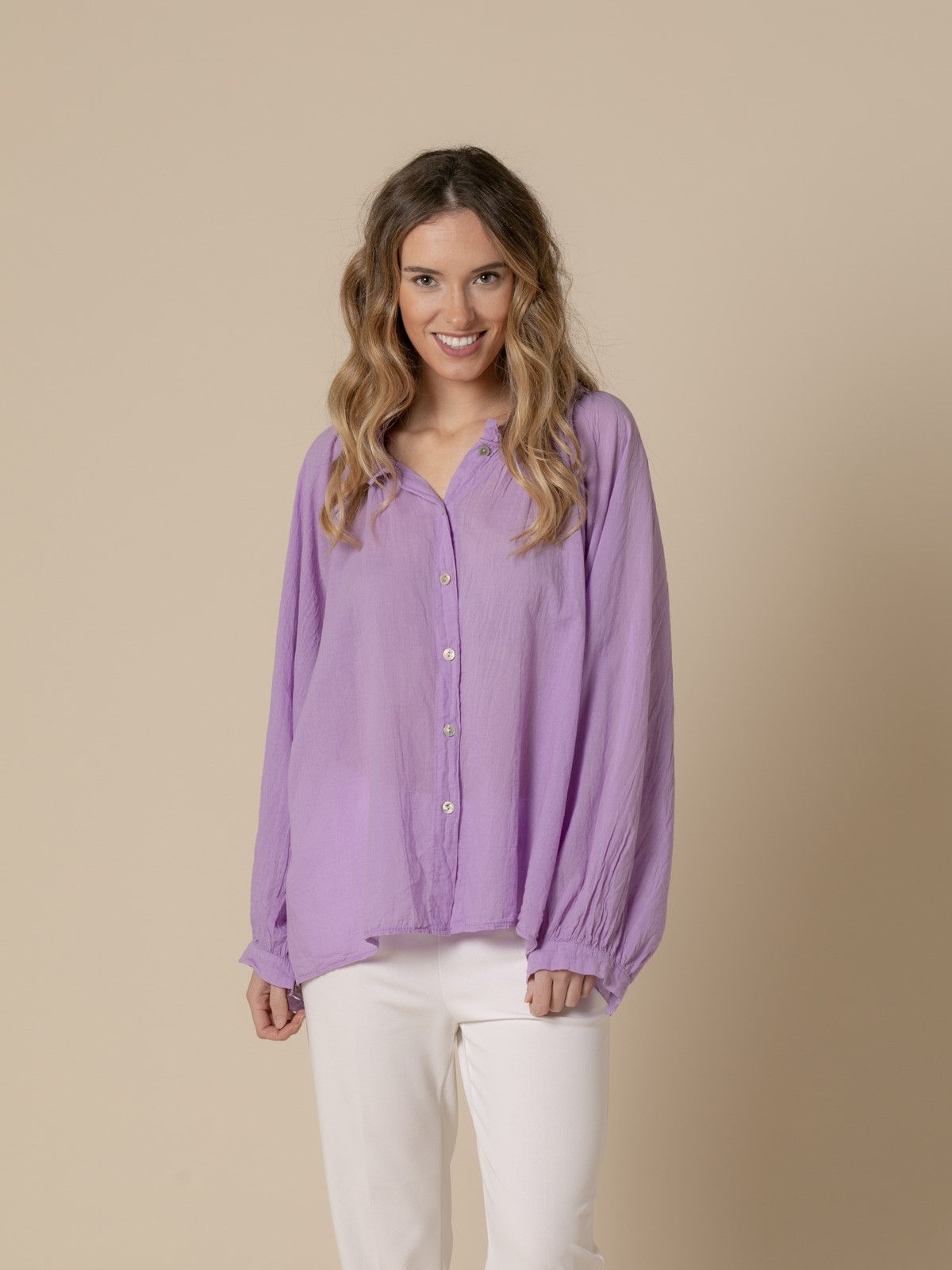 Woman romantic cotton voile blouse details  Lila