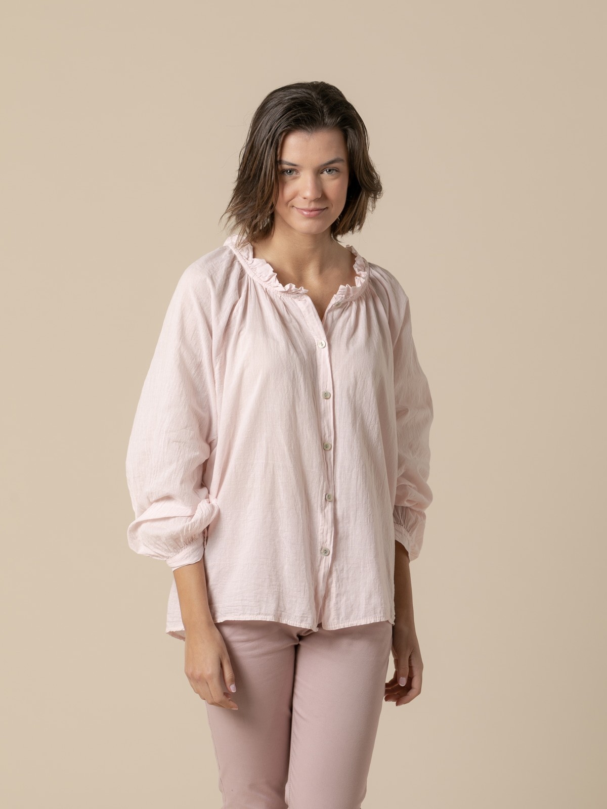 Woman romantic cotton voile blouse details  Pink