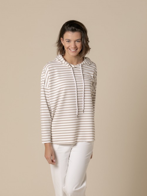 Woman Striped hoodie  Camel