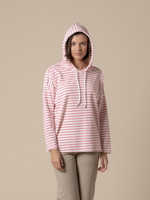 Sudadera de rayas con capucha Coral