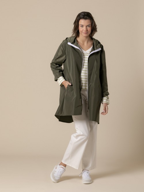 Woman Waterproof windbreaker hood and pockets  Khaki