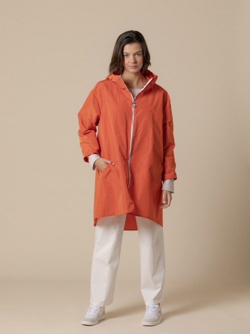 Woman Waterproof windbreaker hood and pockets  Orange