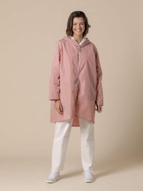 Woman Waterproof windbreaker hood and pockets  Pink