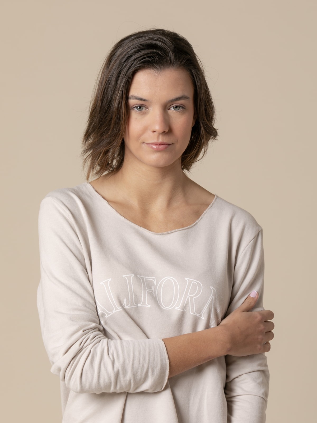 Woman California fine fleece T-shirt  Beige