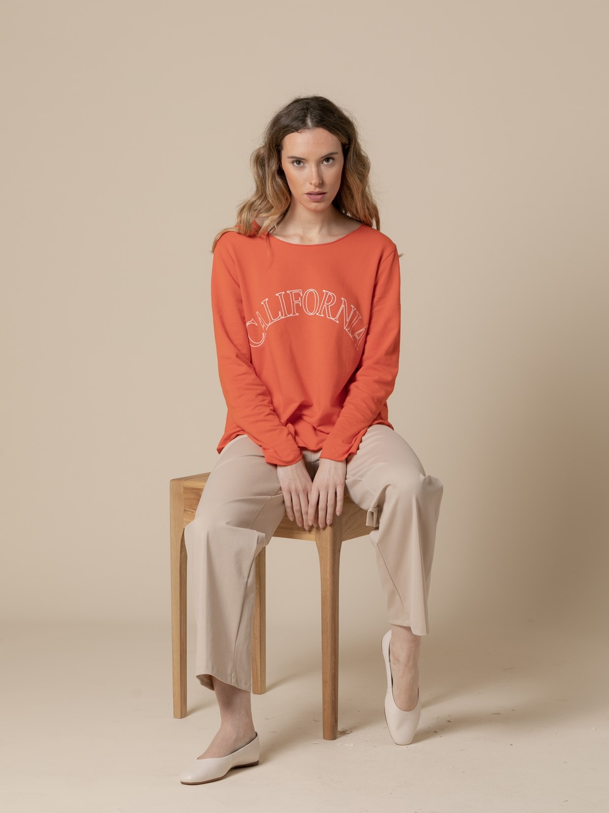 Woman California fine fleece T-shirt  Orange