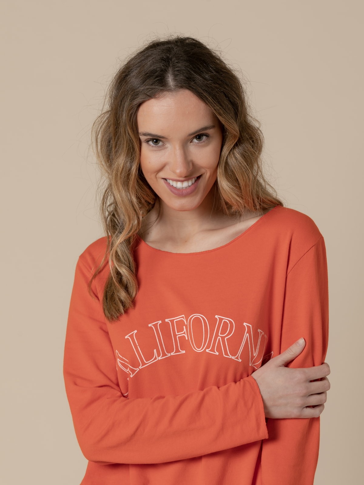 Woman California fine fleece T-shirt  Orange