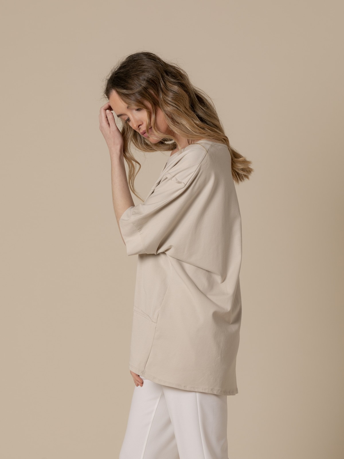 Woman Oversize elbow-length t-shirt  Beige