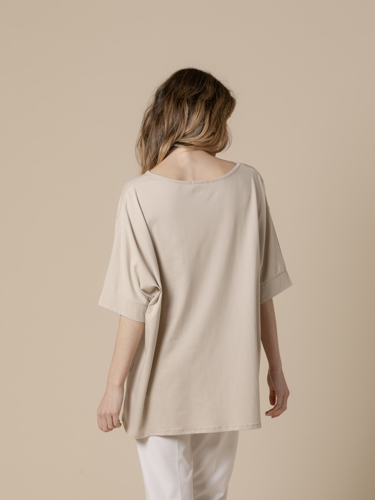 Woman Oversize elbow-length t-shirt  Beige