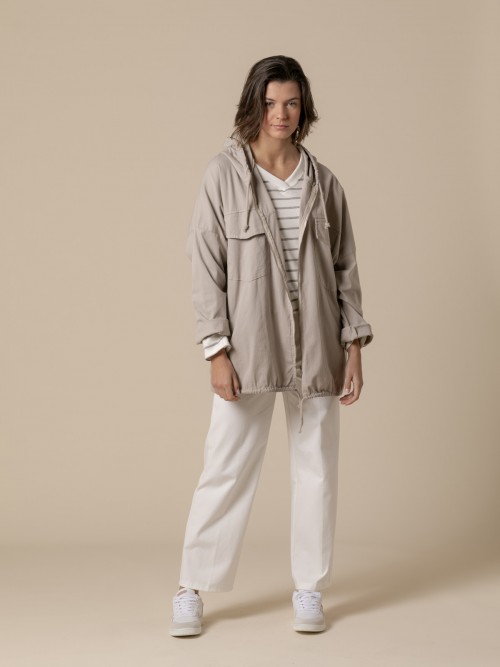 Woman 100% cotton parka with pockets  Beige