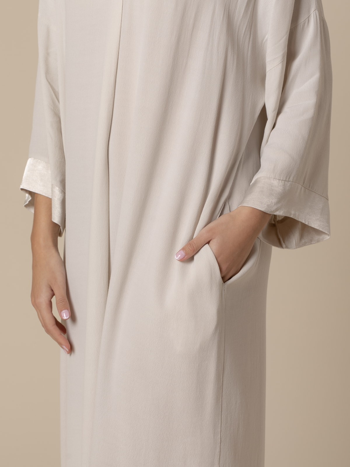 Woman Long flowing V-neck dress  Beige