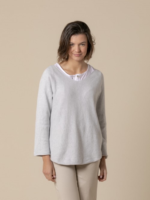 Woman Sweet seamless V-neck sweater  Grey Claro