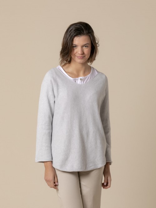 Woman Sweet seamless V-neck sweater  Grey Claro