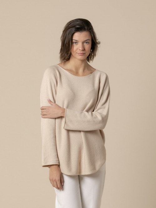 Woman Sweet boat neck jumper  Beige