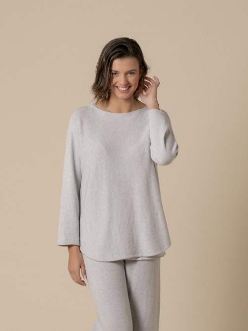 Woman Sweet boat neck jumper  Grey Claro