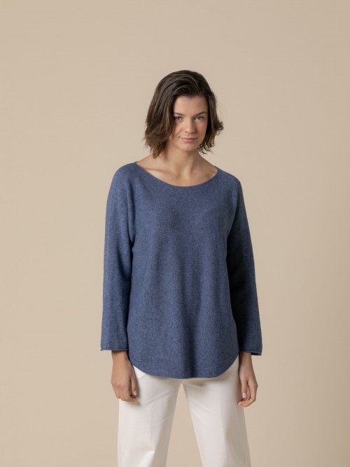 Woman Sweet boat neck jumper  Blue