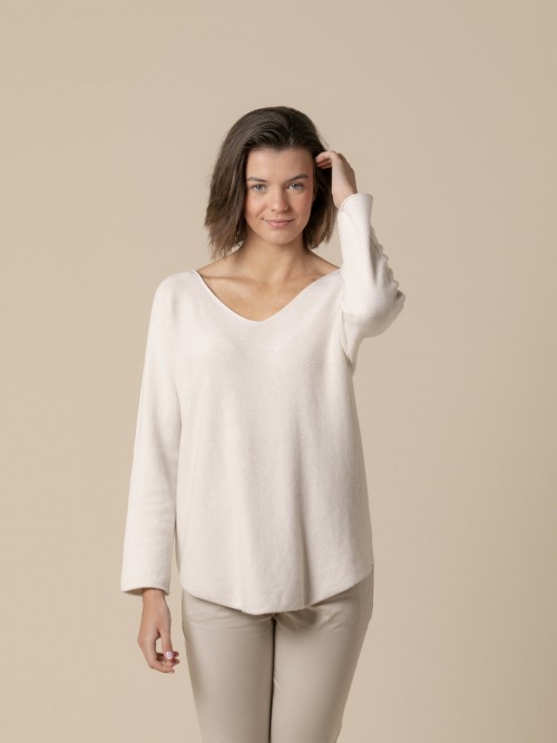 Woman Sweet seamless V-neck sweater  Beige Claro