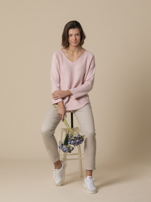 Jersey sweet sin costuras cuello pico Rosa