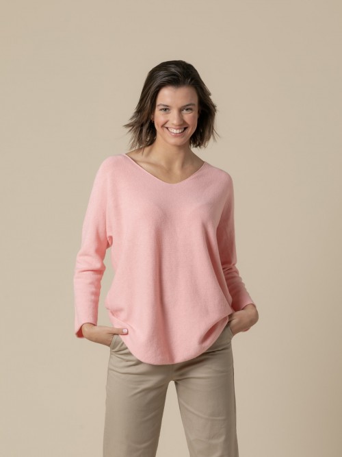 Woman Sweet seamless V-neck sweater  pomelo
