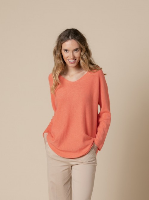 Jersey sweet sin costuras cuello pico Naranja