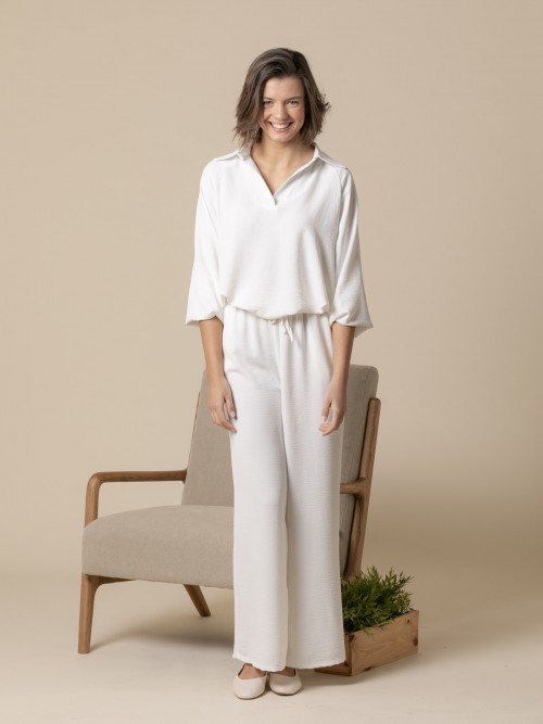 Woman Wide leg flowing trousers  White