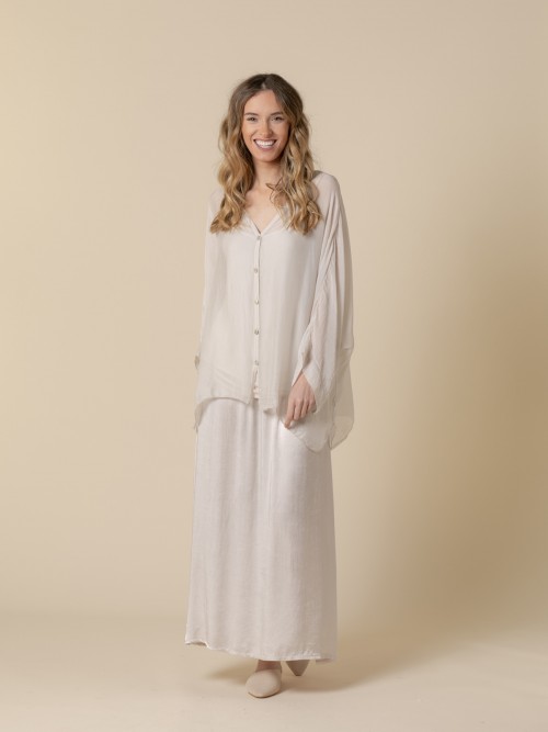 Woman V-neck silk blouse  Beige