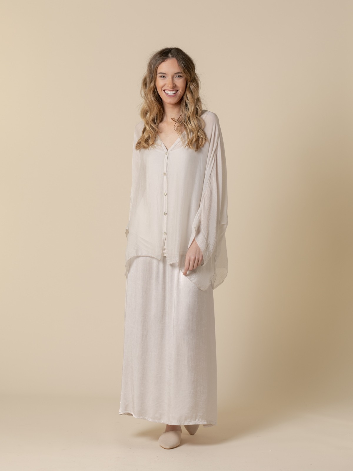 Woman V-neck silk blouse  Beige