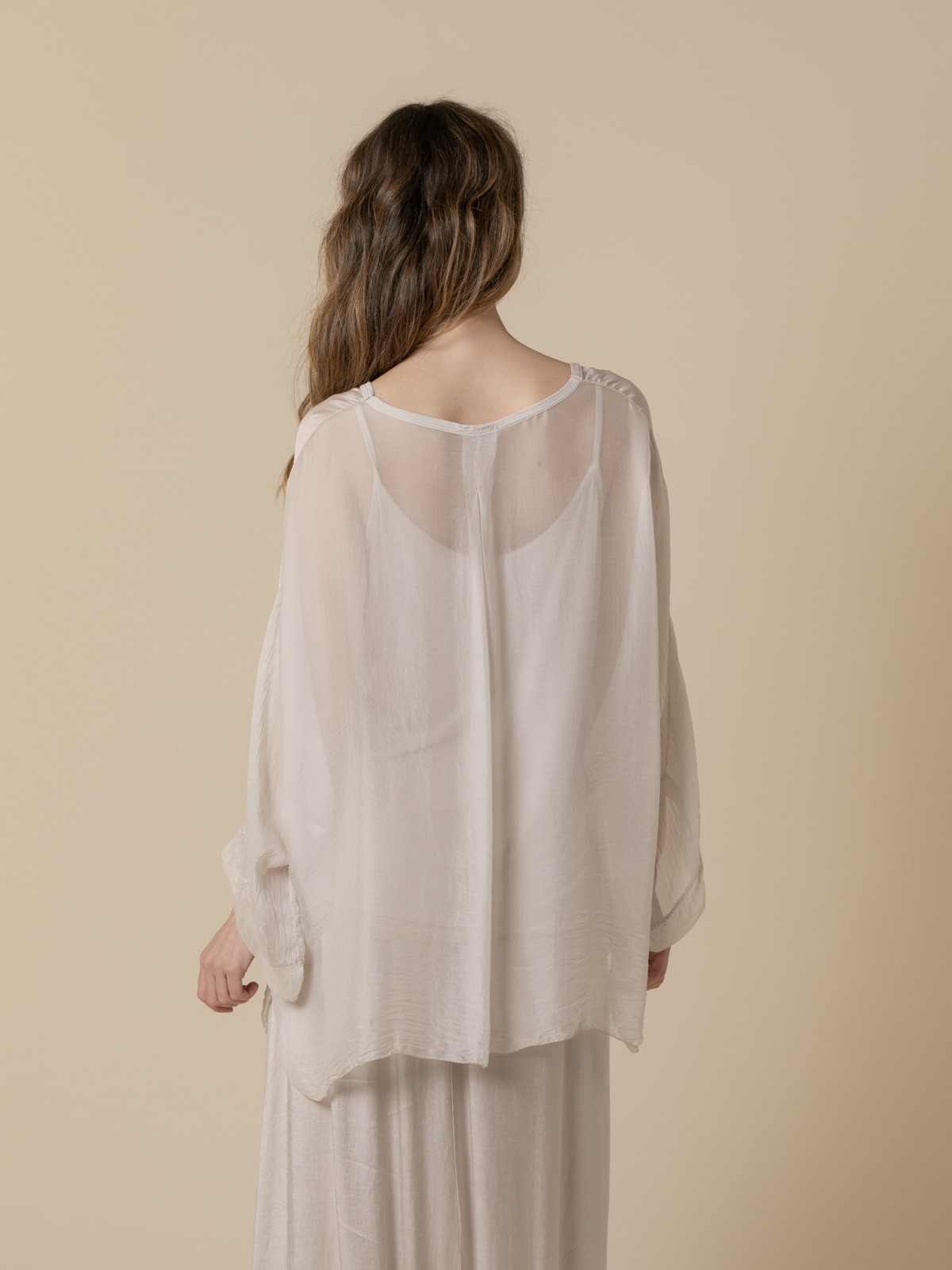 Woman V-neck silk blouse  Beige