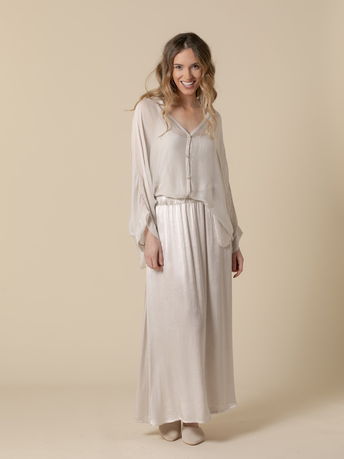 Woman V-neck silk blouse  Beige
