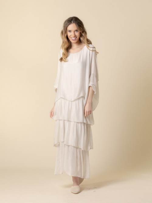 Vestido en seda largo de fiesta Beige