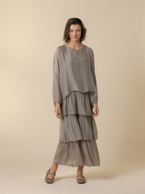 Vestido en seda largo de fiesta Taupe