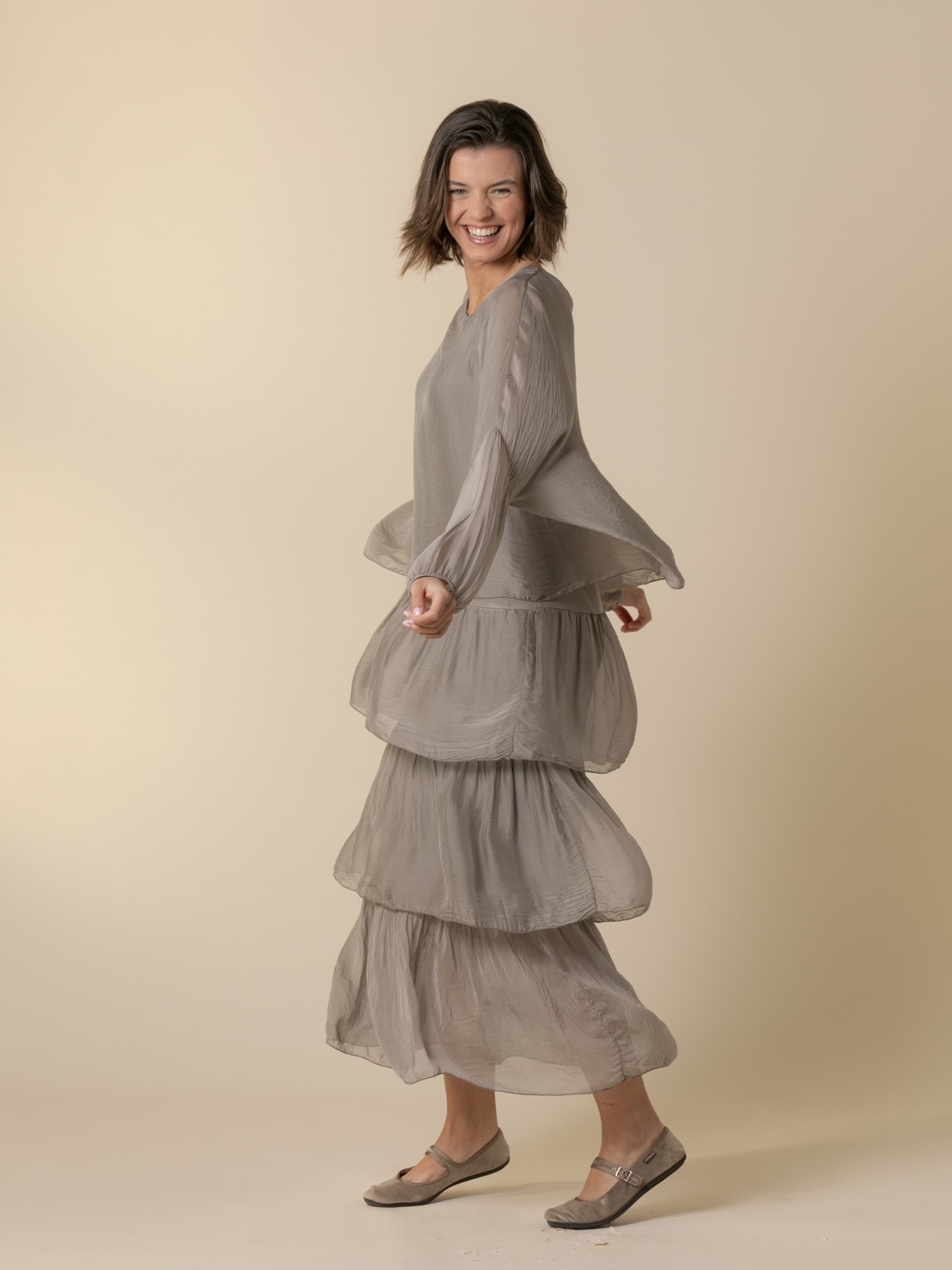 Woman Long silk party dress  Taupe