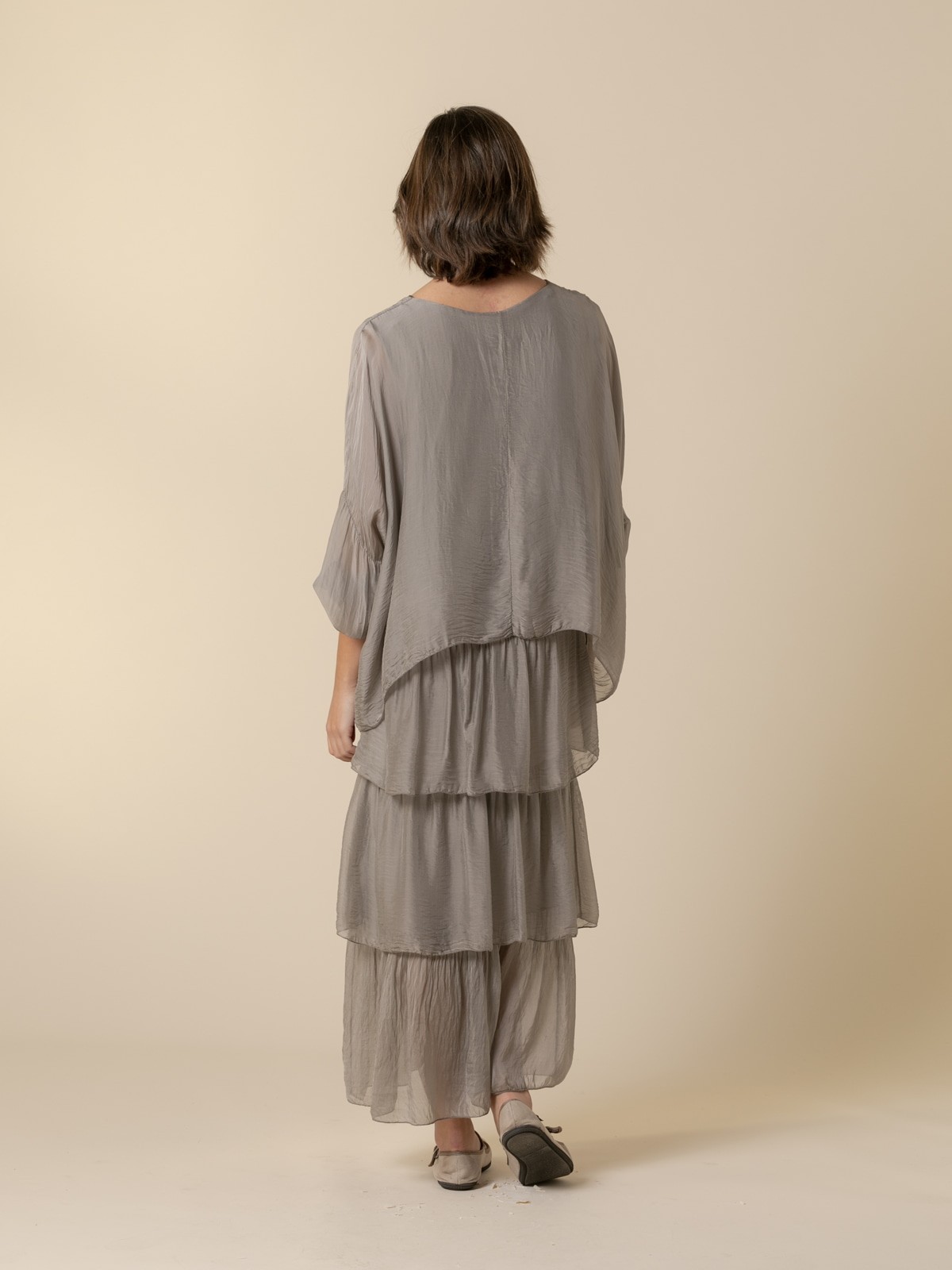 Woman Long silk party dress  Taupe