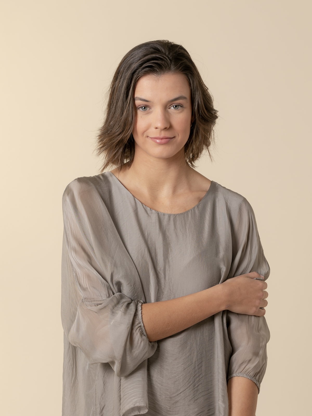 Woman Long silk party dress  Taupe
