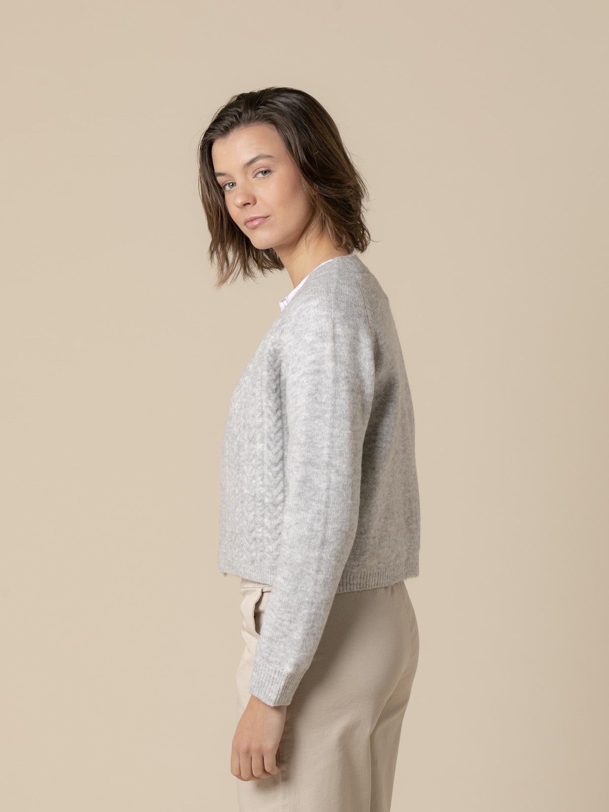 Woman Short soft knit jacket  Grey